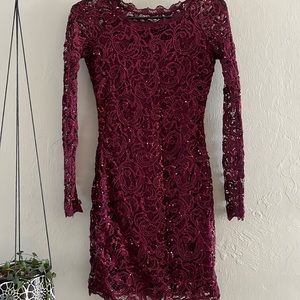 Maroon red lace long sleeved dress (XS)